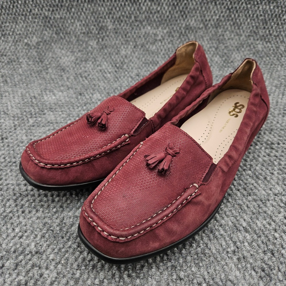 SAS Hope Loafers (Women's 10.5 W) Burgundy Tassel Suede Comfort Slip On Shoes